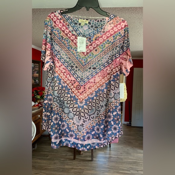 NWT One World ladies boho top short sleeves 1X - Picture 1 of 11